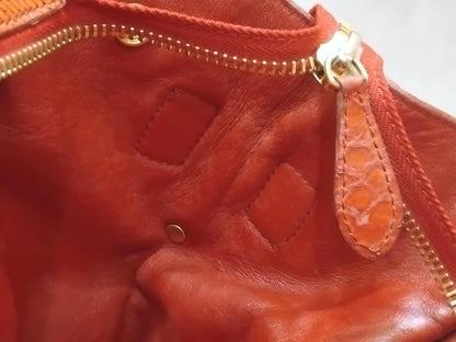 Celine Python Snakeskin Luggage Envelope Tote Bag Orange