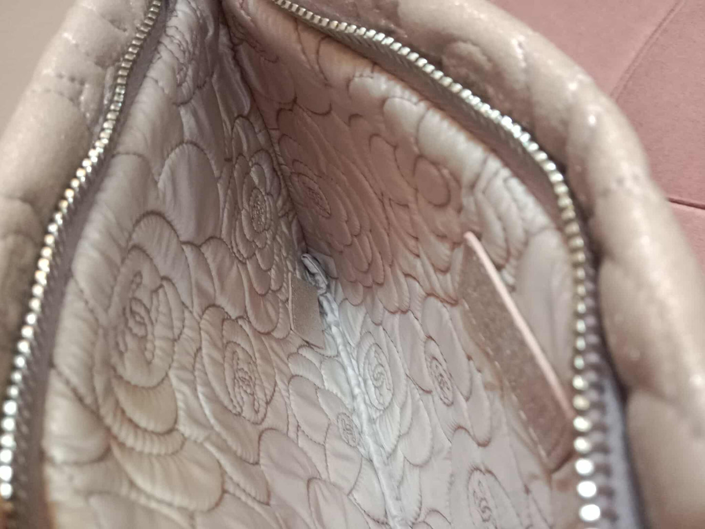 Chanel Lavender Lambskin Camellia Pochette Bag Series 18