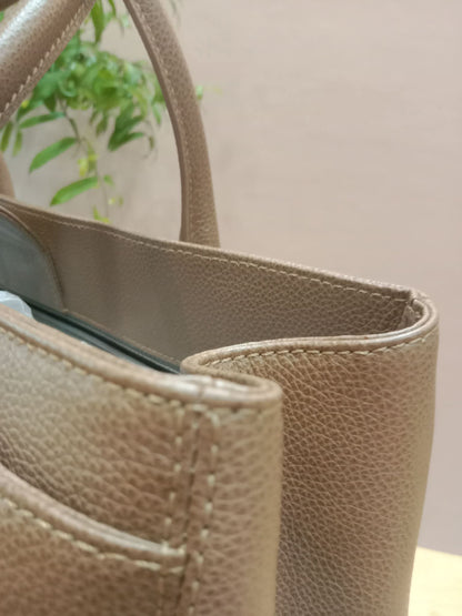 Chanel Cerf Executive Tote in Neutral Taupe Color CC Turnlock Closure Series 17