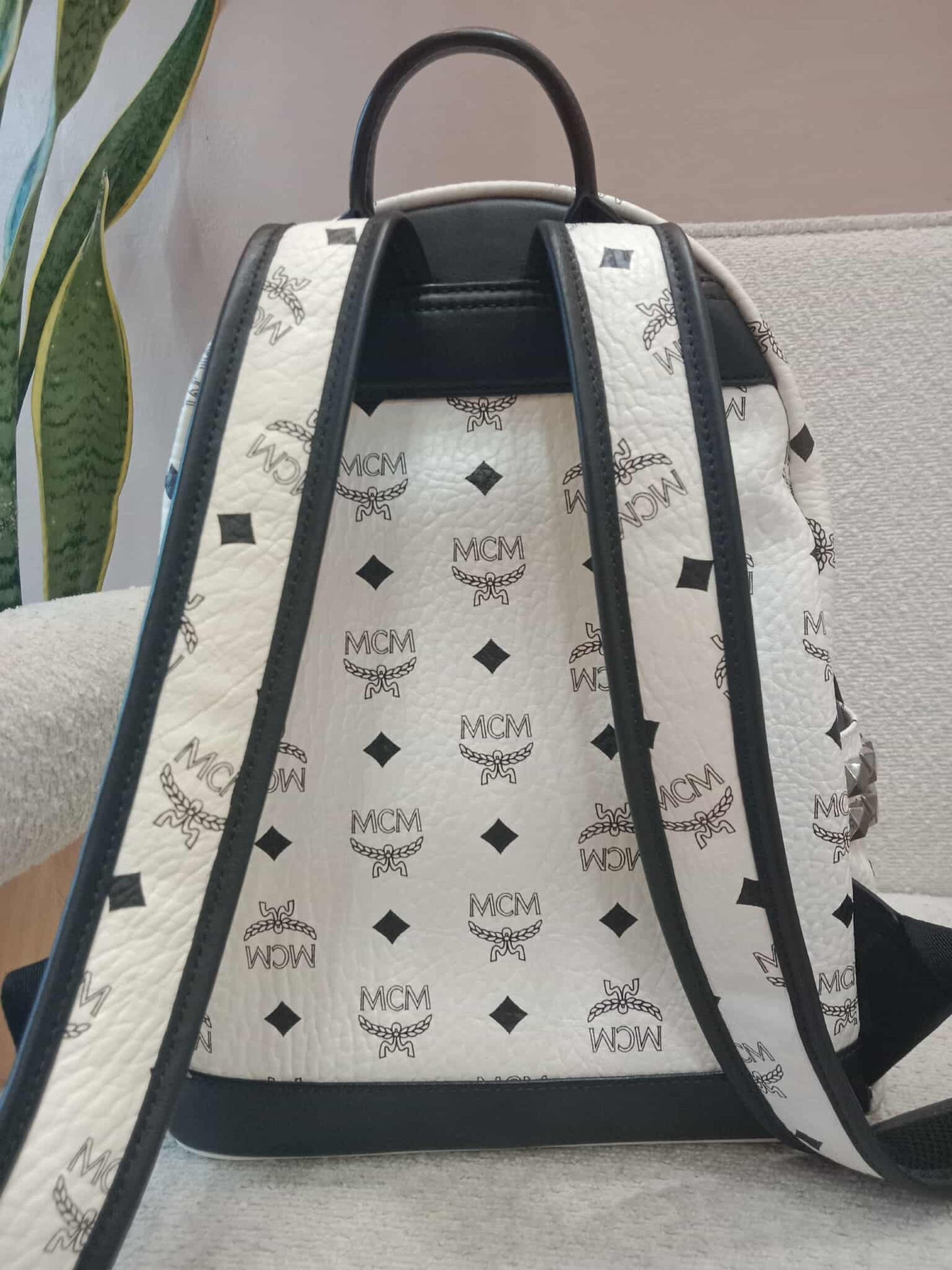 MCM Stark Side Studs Backpack Black and White