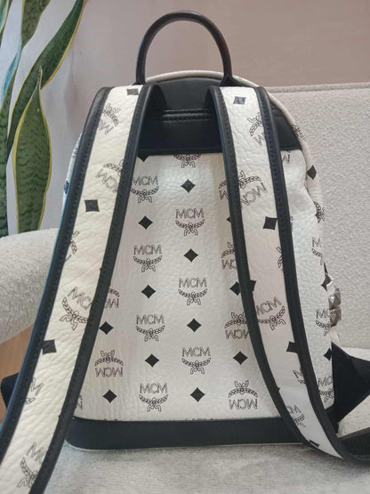 MCM Stark Side Studs Backpack Black and White