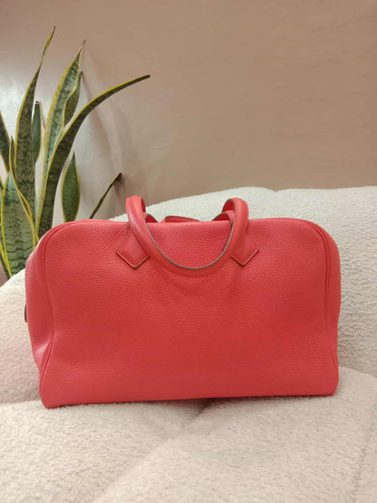 Hermes Victoria 35 Rose Jaipur Clemence Stamp R Square 2014