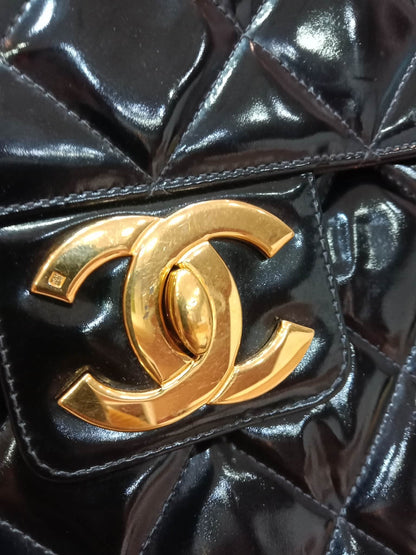 Chanel Vintage Briefcase Quilted Patent Black