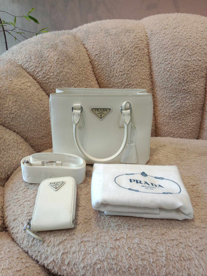 Prada Saffiano White Mini Galleria Tote