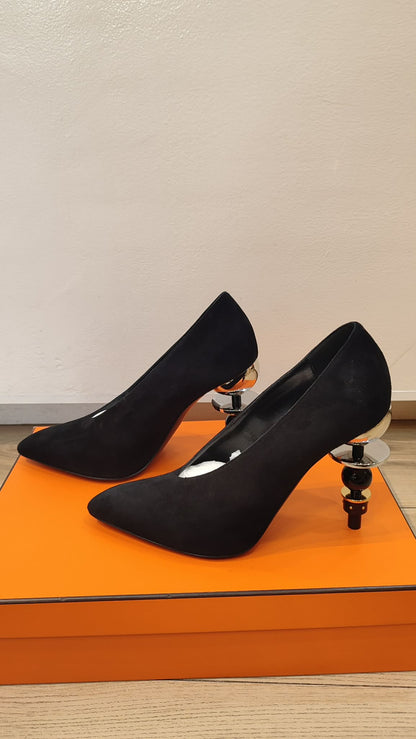 Hermes Pump Heels Velvet Noir Size 37