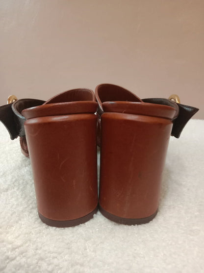 Louis Vuitton Horizon Block Heels Slide Sandals Monogram Leather Brown Size 36