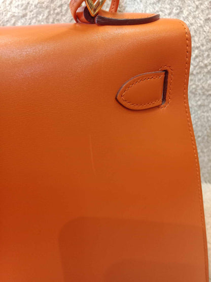 Hermes Kelly 28 Boxcalf Poppy Orange Stamp F Square