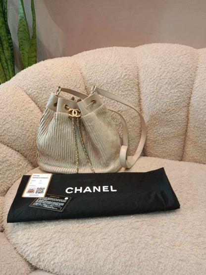 Chanel Dark Beige Drawstring Bucket Hobo Bag Series 24