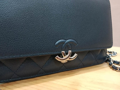 Chanel CC Box Wallet On Chain Caviar Navy Blue Series 27