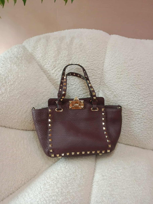 Valentino Garavani Rockstud Mini Tote Bag Burgundy