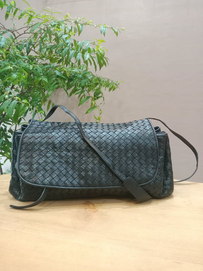 Bottega Veneta Intrecciato Messenger Bag Black