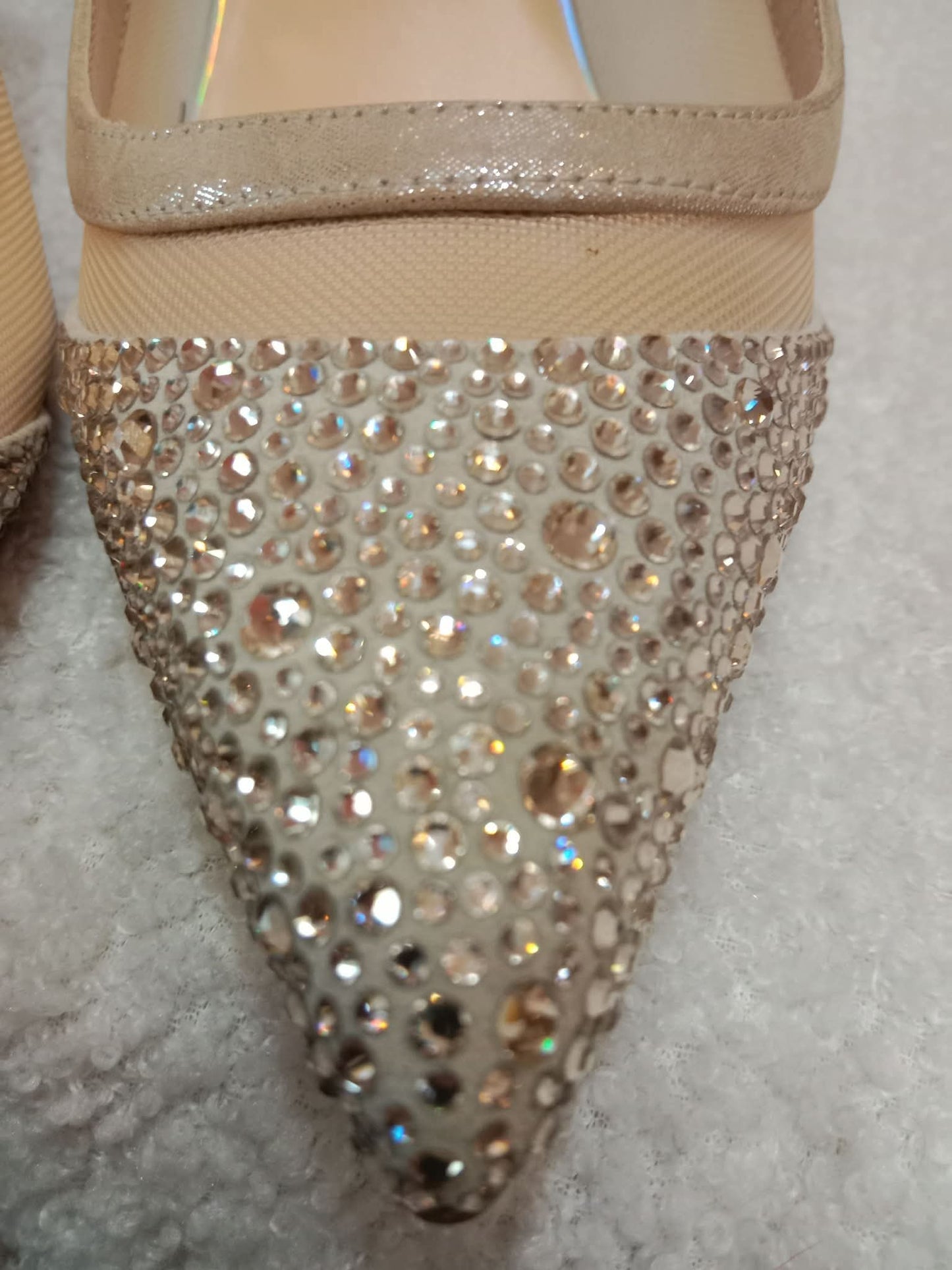 Christian Louboutin Galativi Pumps Beige Suede/Mesh with Crystal Embellishments Size 36