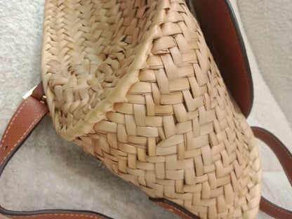 Chloe Marcie Leather Trimmed Raffia Basket Bag Tan