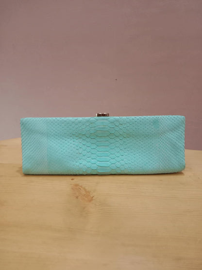 Chanel Mint Green Python Leather Clutch With a Silver-Toned Kiss-Lock Closure Series 15