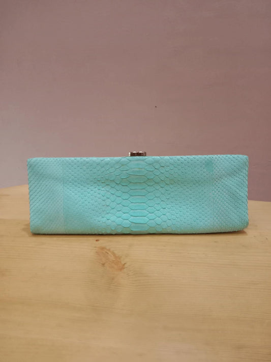 Chanel Mint Green Python Leather Clutch With a Silver-Toned Kiss-Lock Closure Series 15