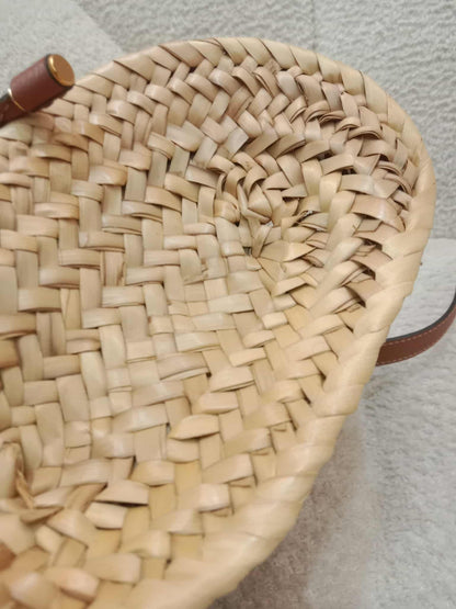 Chloe Marcie Leather Trimmed Raffia Basket Bag Tan