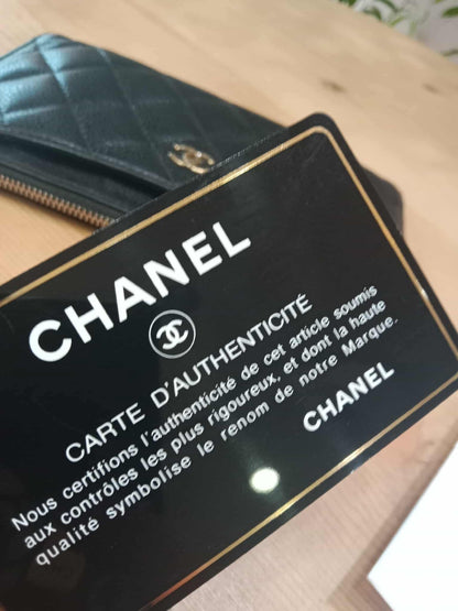 Chanel Black Quilted Caviar Leather Zip Pouch Series 25