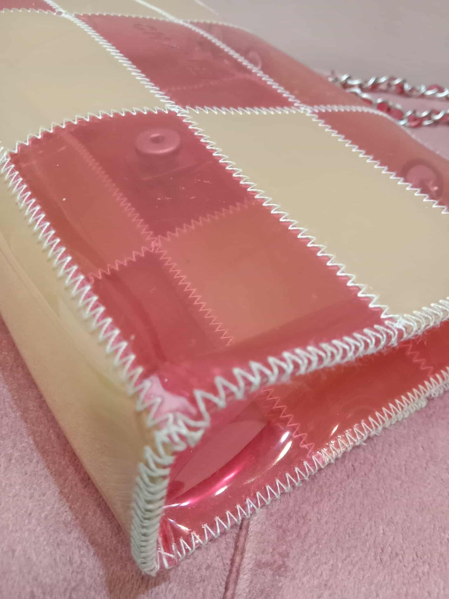 Chanel PVC Patchwork Stitched Flap Bag Beige/Pink Series 5