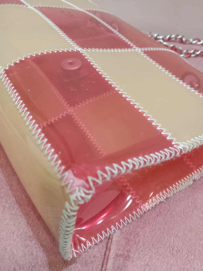 Chanel PVC Patchwork Stitched Flap Bag Beige/Pink Series 5