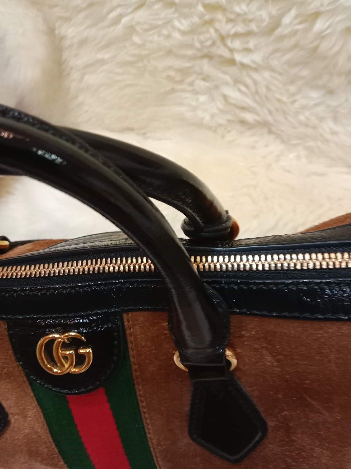Gucci Ophidia Brown Suede Boston Bag