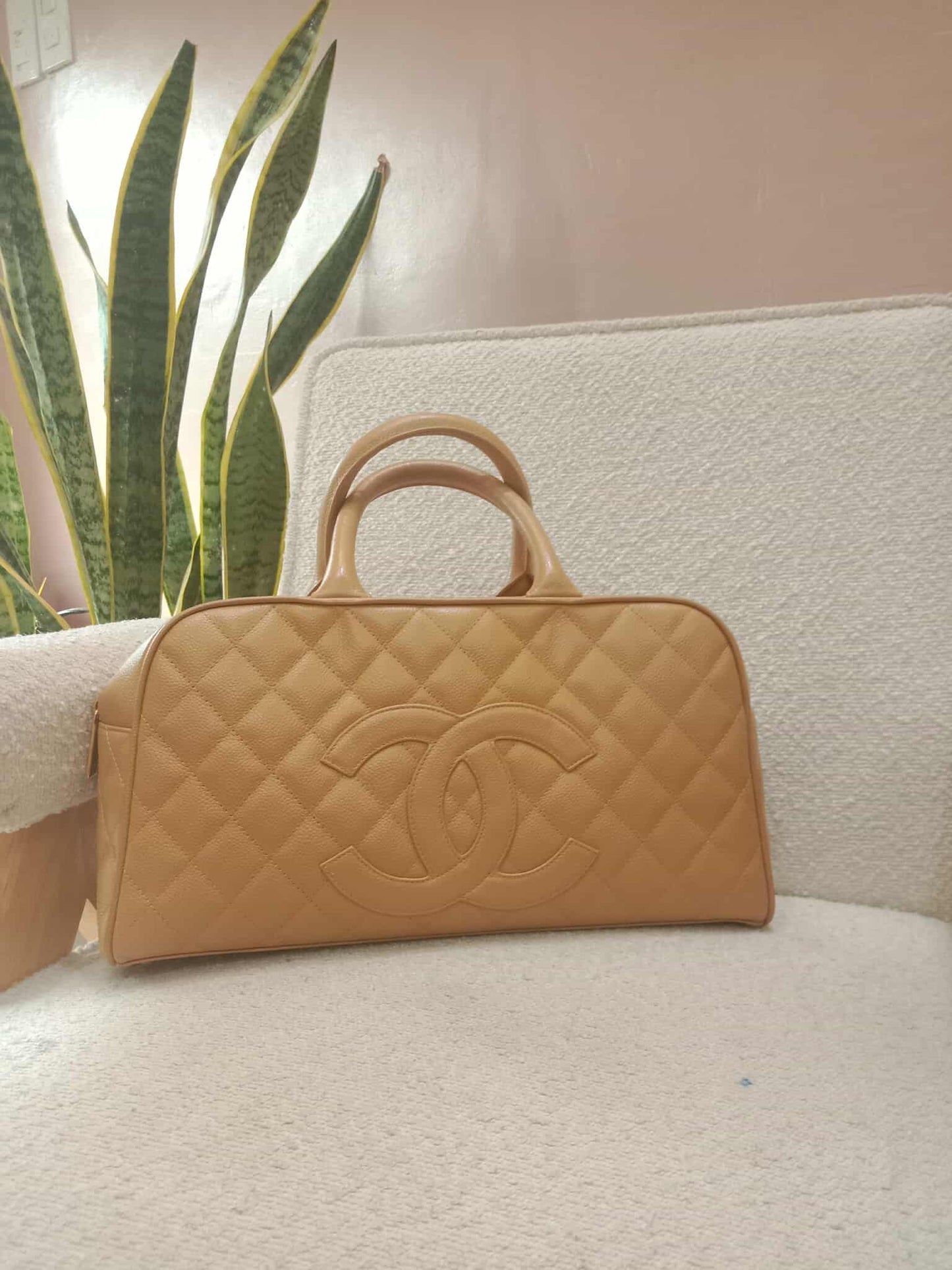 Chanel Bowling Bag Beige Caviar Series 9