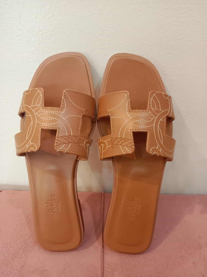 Hermes Oran Panoplie Equestre Embroidered H Gold Size 36.5