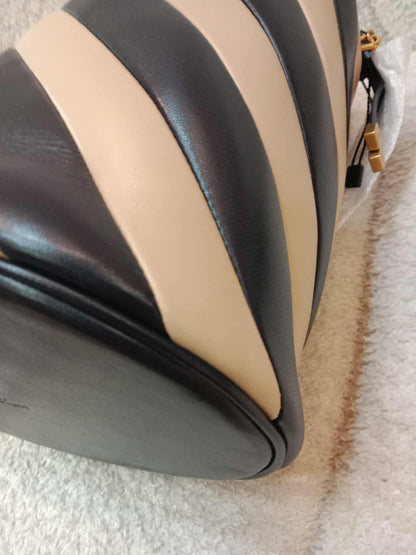 Saint Laurent Alix Stripes Quilted Leather Bucket Bag Bicolor Beige/Black