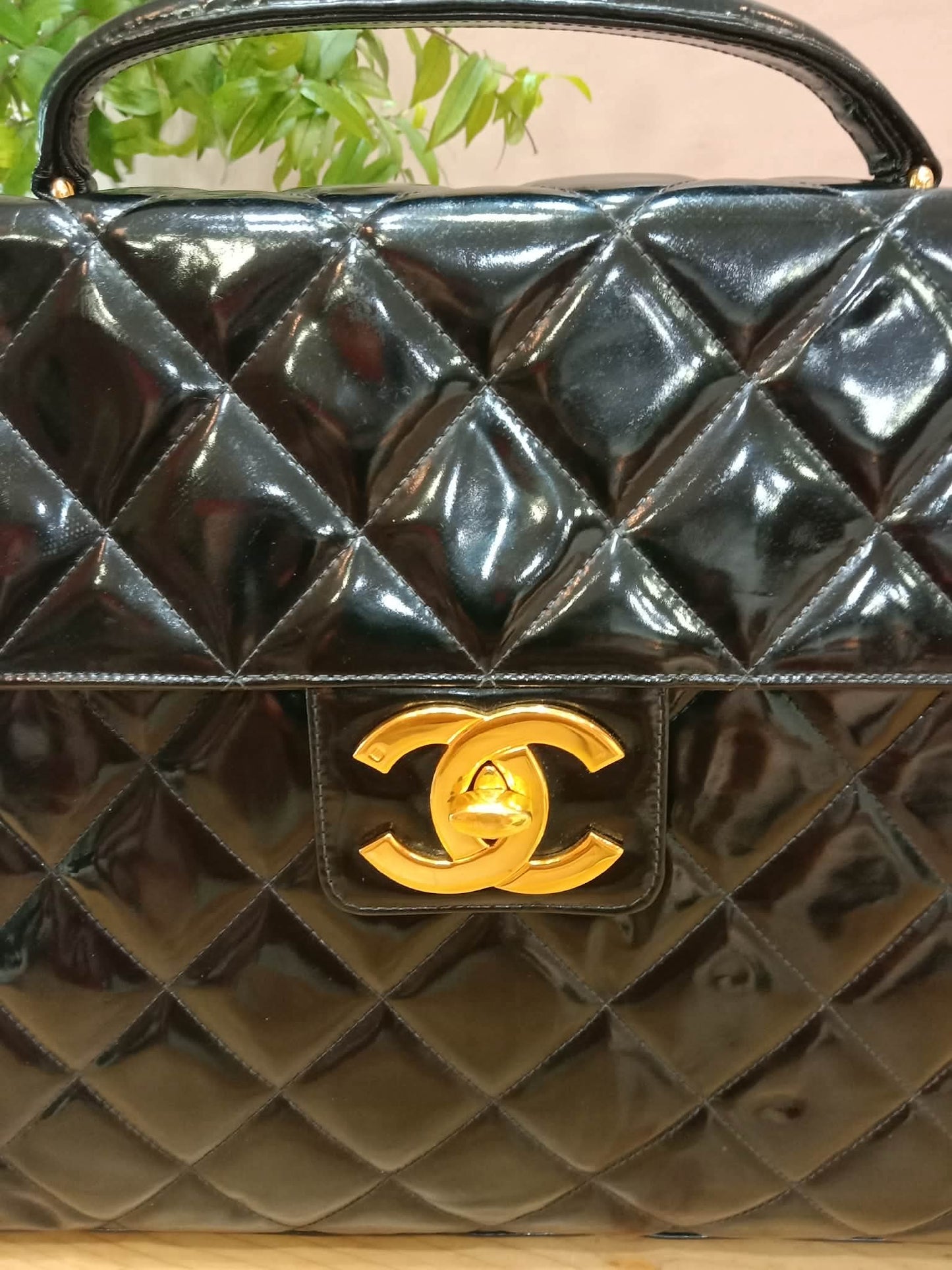 Chanel Vintage Briefcase Quilted Patent Black