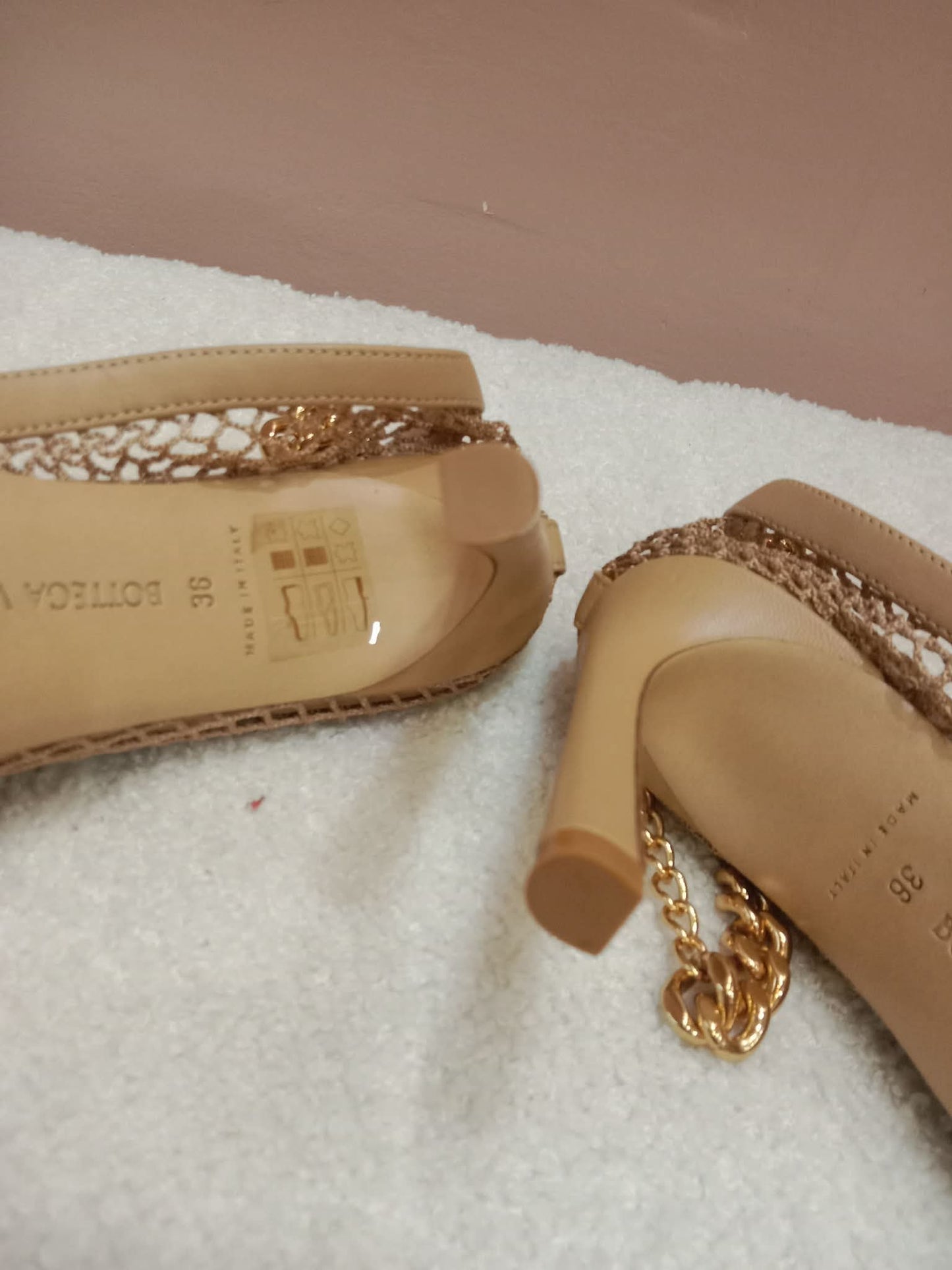 Bottega Veneta Mesh Nappa Chunky Chain Sandals Beige Size 36