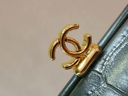 Chanel Crocodile Embossed Calfskin Clutch with Leather Strap Microchipped