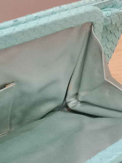 Chanel Mint Green Python Leather Clutch With a Silver-Toned Kiss-Lock Closure Series 15