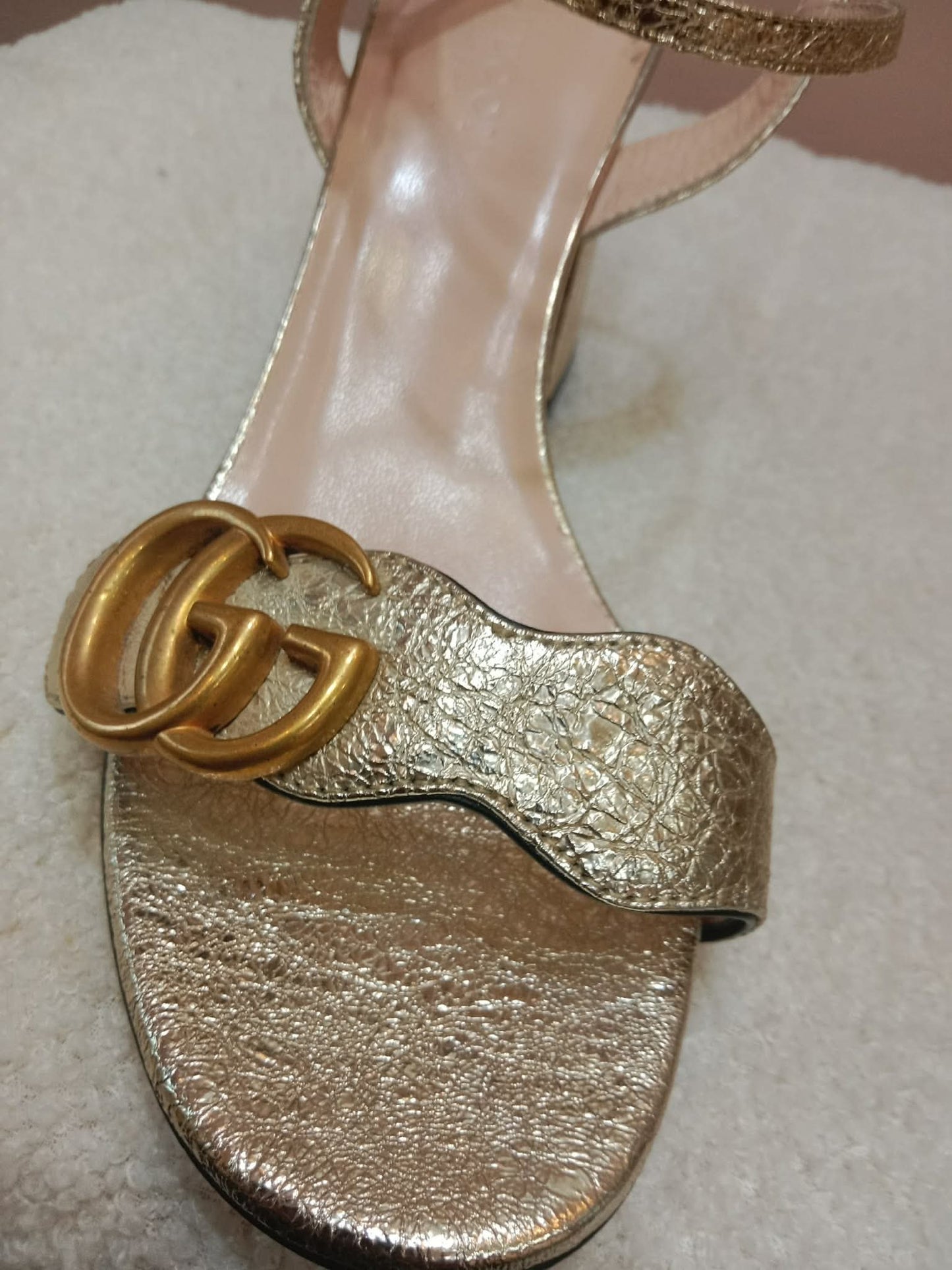 Gucci GG Marmont Sandals Metallic Gold Size 36