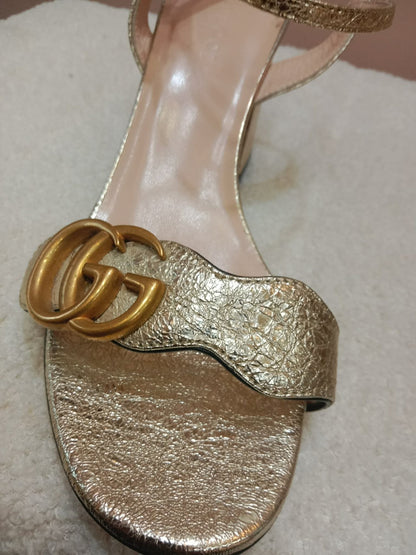 Gucci GG Marmont Sandals Metallic Gold Size 36