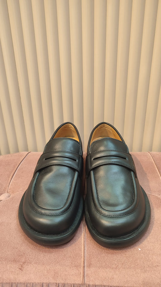 Louis Vuitton Logo Leather Loafers Black Size 8