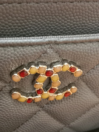 Chanel Quilted Caviar Crystal CC Zipped Coin Purse Dark Grey Diamond Quilted Multicolored Crystal Embellished CC Logo Microchipped