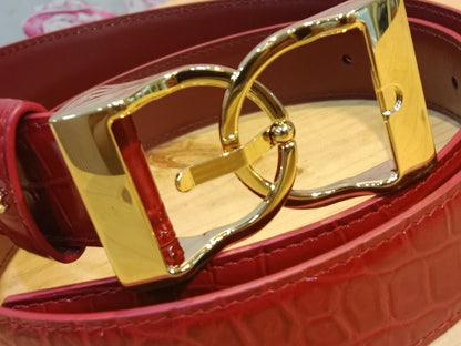 Chanel Crocodile Embossed Calfskin & Metal Belt Dark Red Brandnew