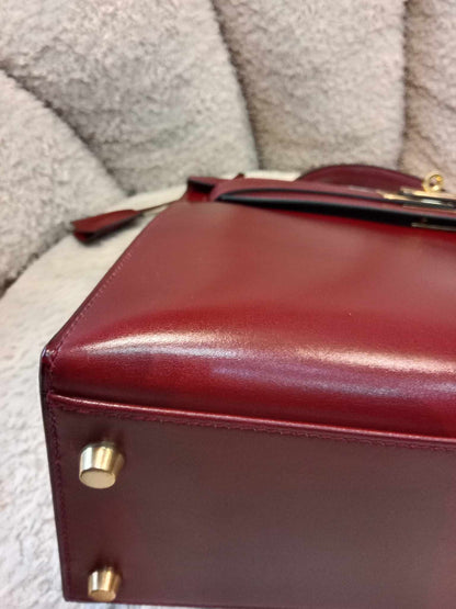 Hermes Kelly 32 Boxcalf Bordeaux Stamp F Square 2002