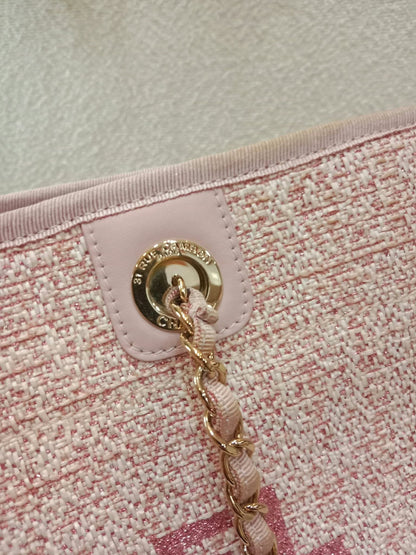 Chanel Deauville Tote Tweed Pink Microchipped