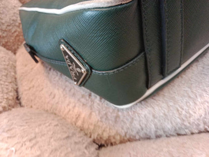 Prada Dark Green Leather Classic Laptop Bag