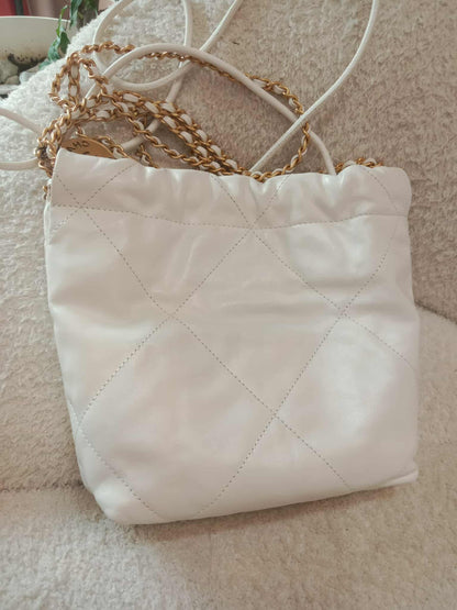 Chanel 22 Mini Tote Lambskin White Microchipped