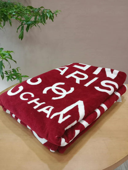 Chanel By Sea Line Cotton Blanket featuring Large printed Leather
