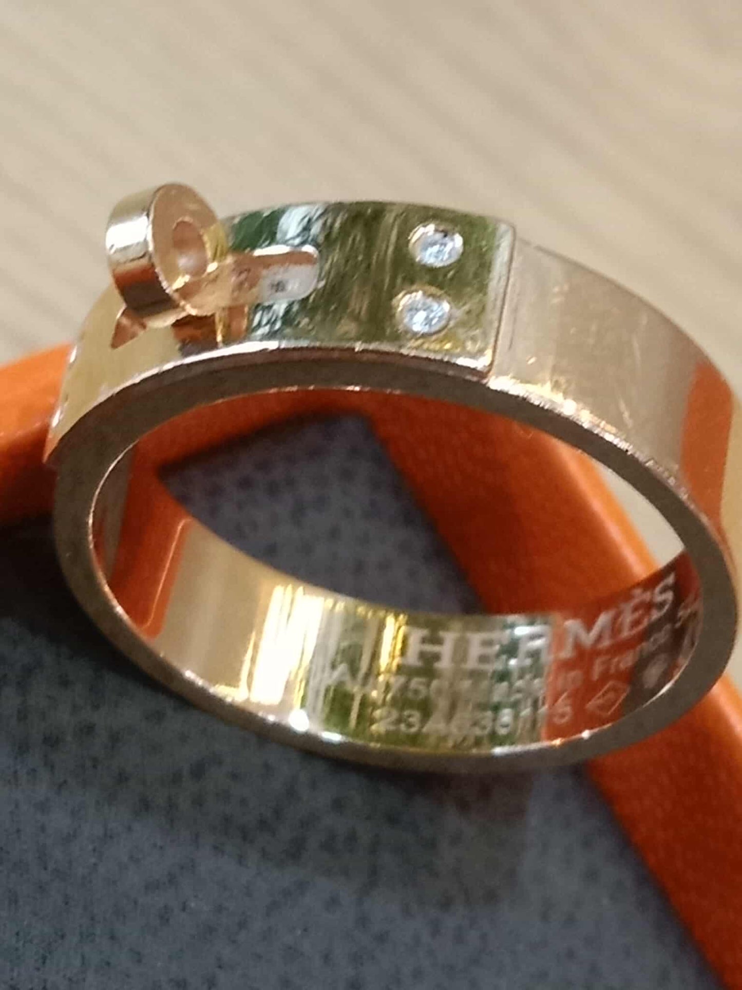 Hermes Kelly Ring in 18K Rose Gold Pave-Set Diamonds on the Clasp Motif