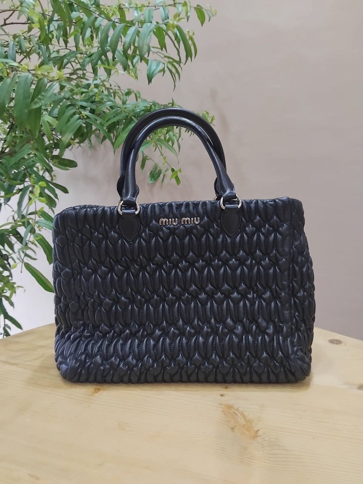Miu Miu Nappa Matelasse Swarovski Crystal Tote Bag Black