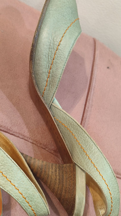 Hermes Peep Toe Slingback Heels Teal Size 36