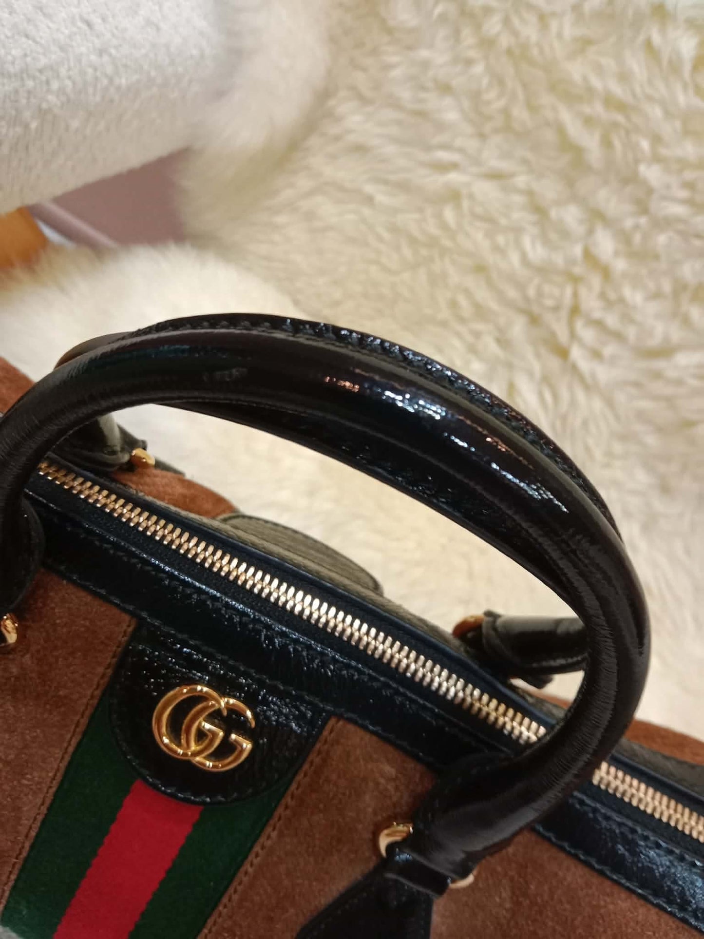 Gucci Ophidia Brown Suede Boston Bag
