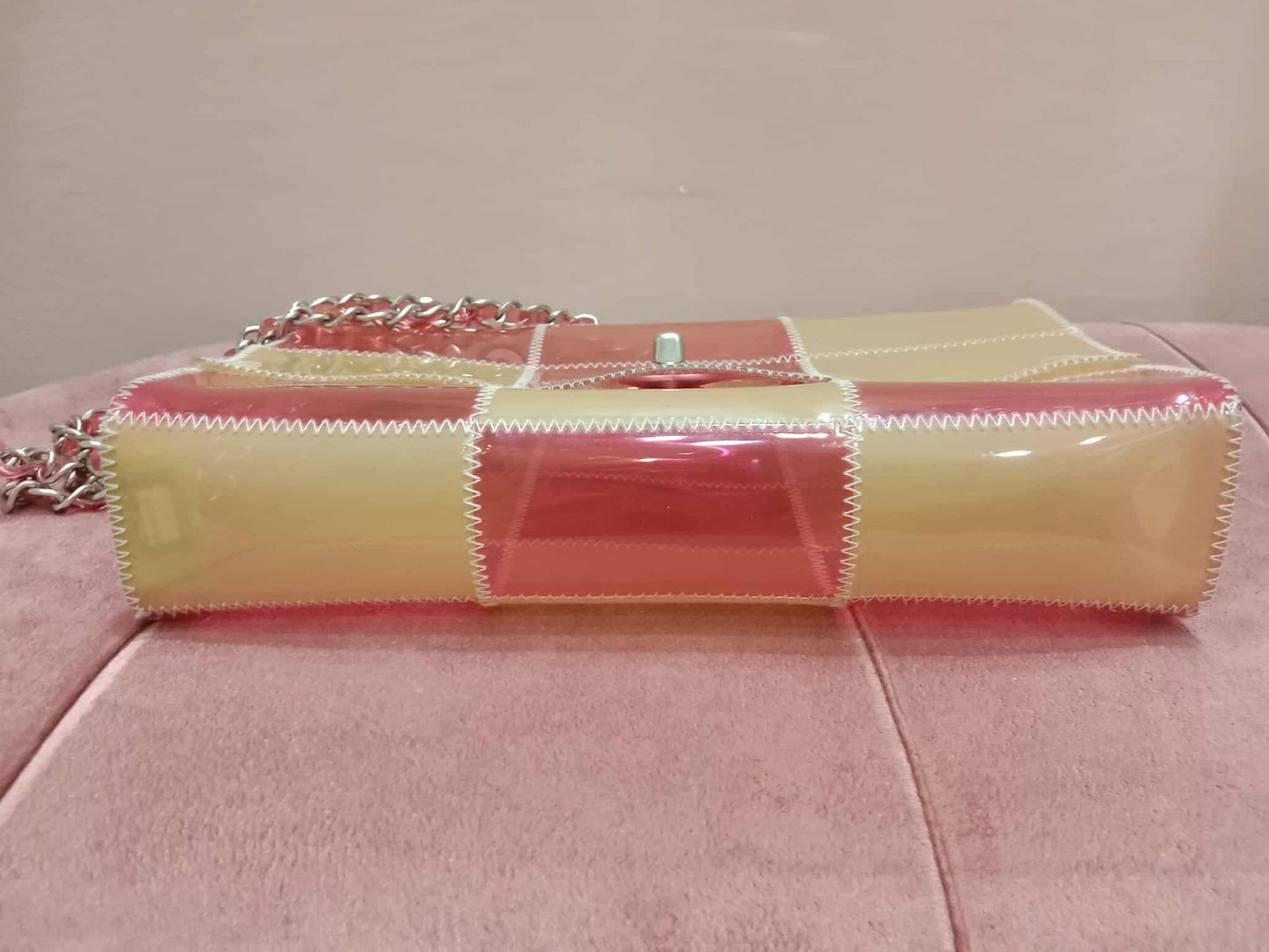 Chanel PVC Patchwork Stitched Flap Bag Beige/Pink Series 5