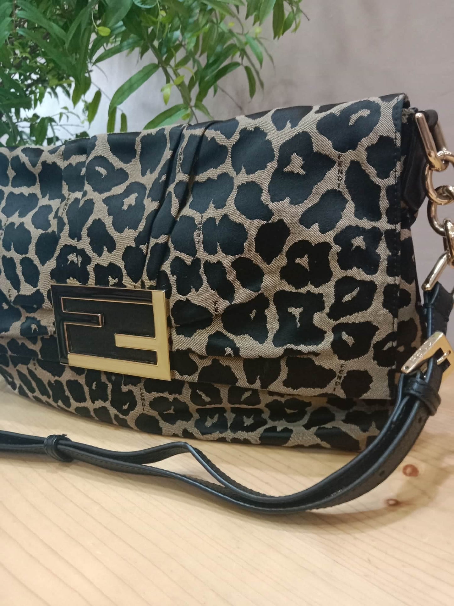 Fendi Mia Flap Bag Leopard Print Shoulder Bag