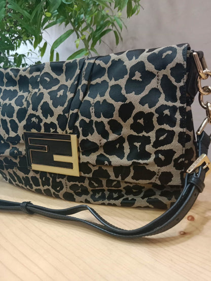Fendi Mia Flap Bag Leopard Print Shoulder Bag