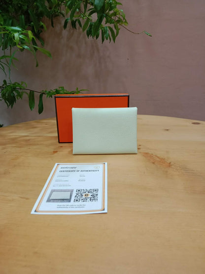 Hermes Calvi Duo Card Case Vert Fizz/Vert Criquet Clemence Stamp W 2024