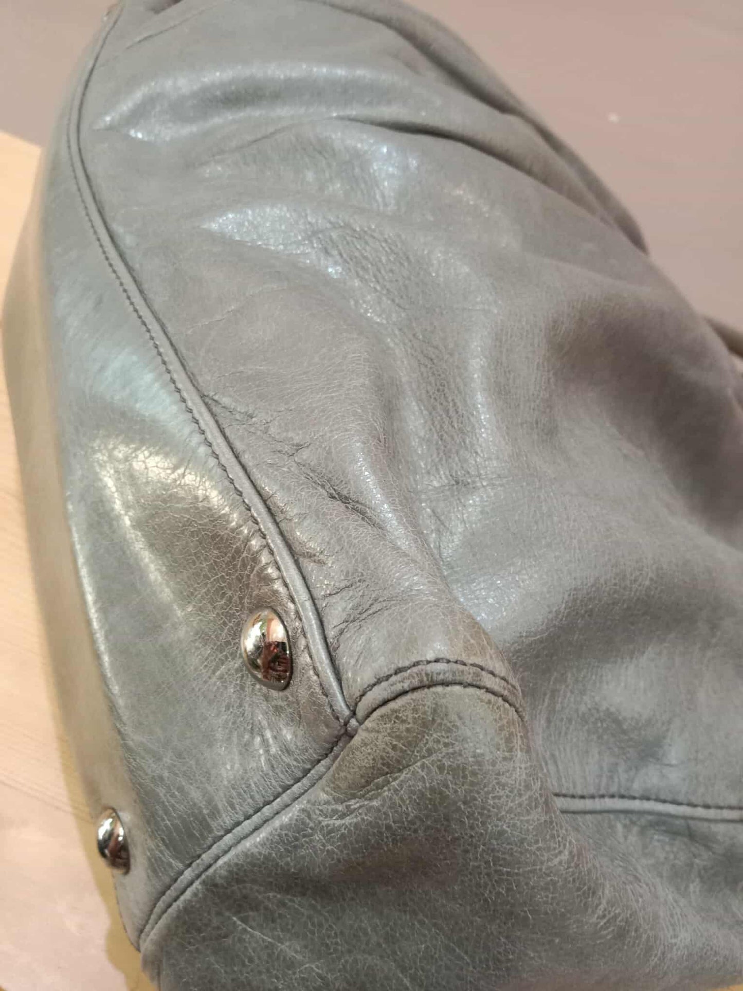 Miu Miu Leather Tote Bag Grey with Crystal Embellished Strap